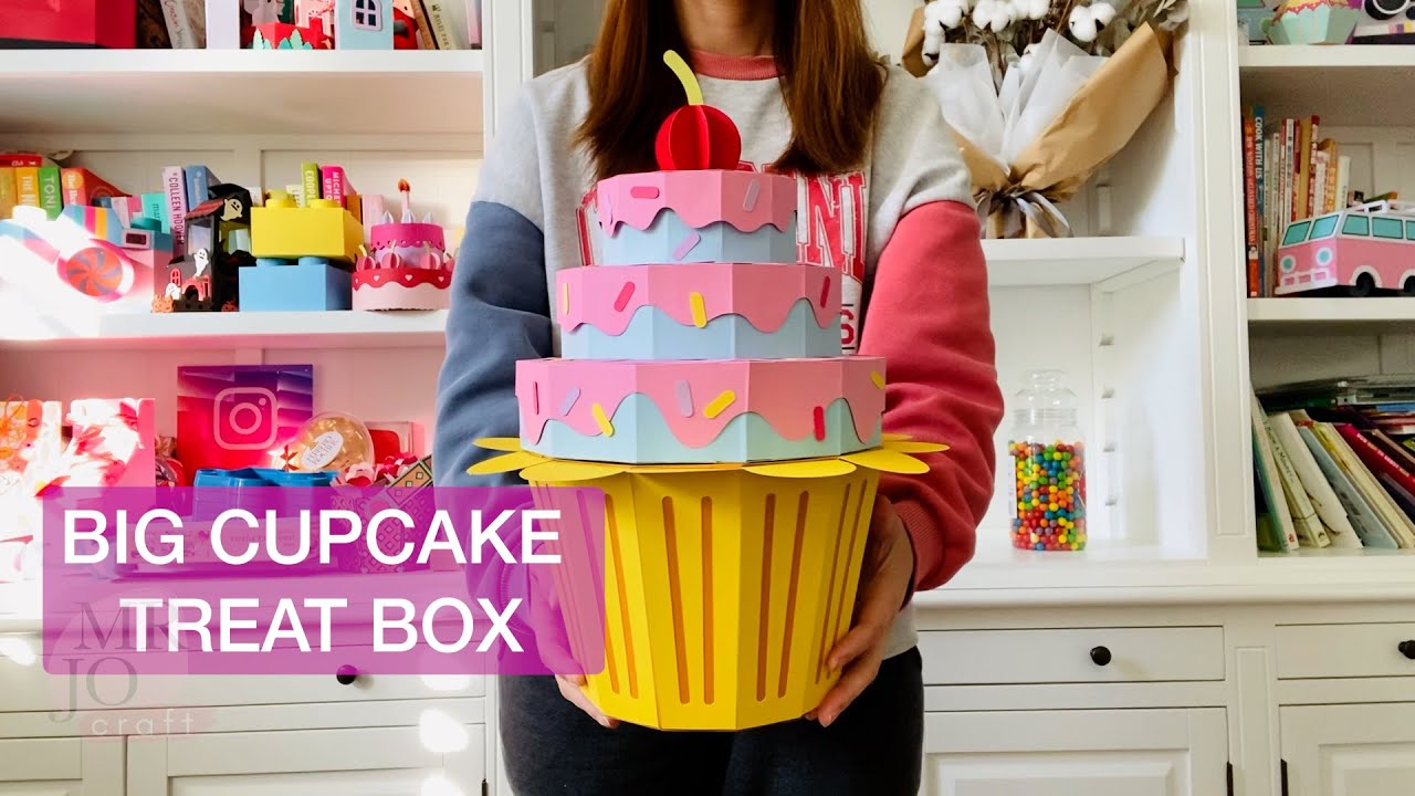 BIG CUPCAKE Gift Box tutorial - Cricut & Silhouette Cameo paper craft templates on Etsy