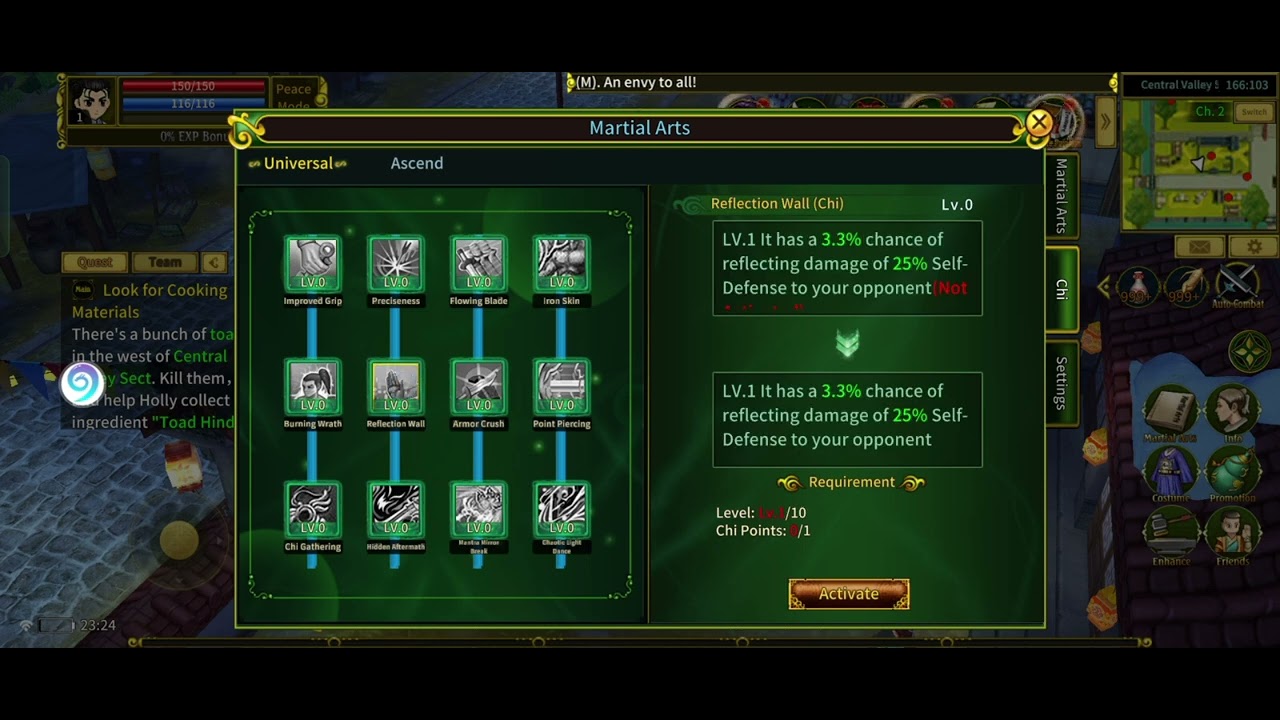 Basic chi build for bladesman Ruler of the Land (improve grip)(reflection wall)(armor crush)(iron s)