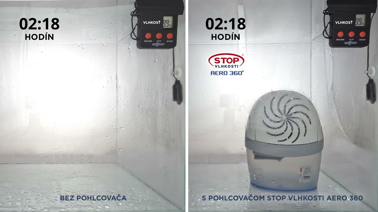 Prístroj Stop Vlhkosti Aero 360° - Porovnanie vlhkosti s pohlcovačom a bez neho!