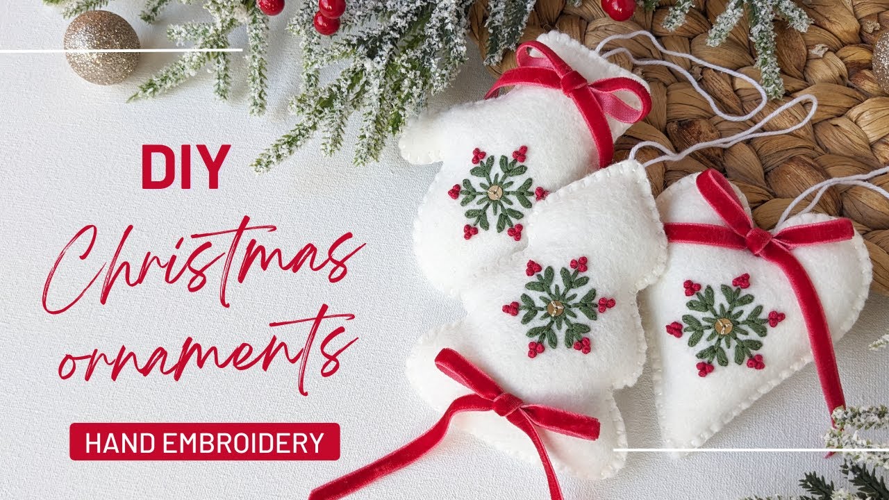 How to Make Felt Christmas Ornaments with Snowflakes - Set of 3 - Embroidery tutorial for beginners