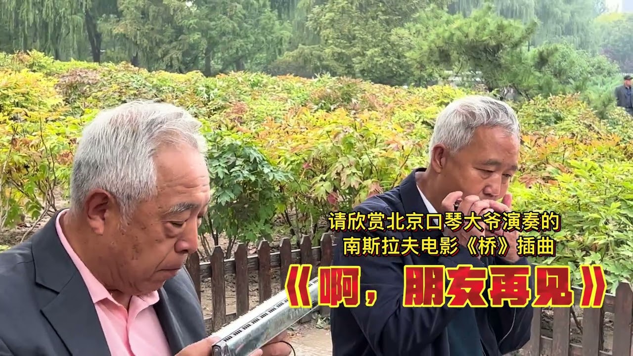 《啊朋友再见》是南斯拉夫电影桥插曲，口琴大爷演奏的十分精彩