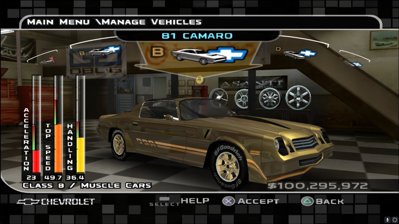 Midnight Club 3 Chevrolet Camaro Z28 Customization