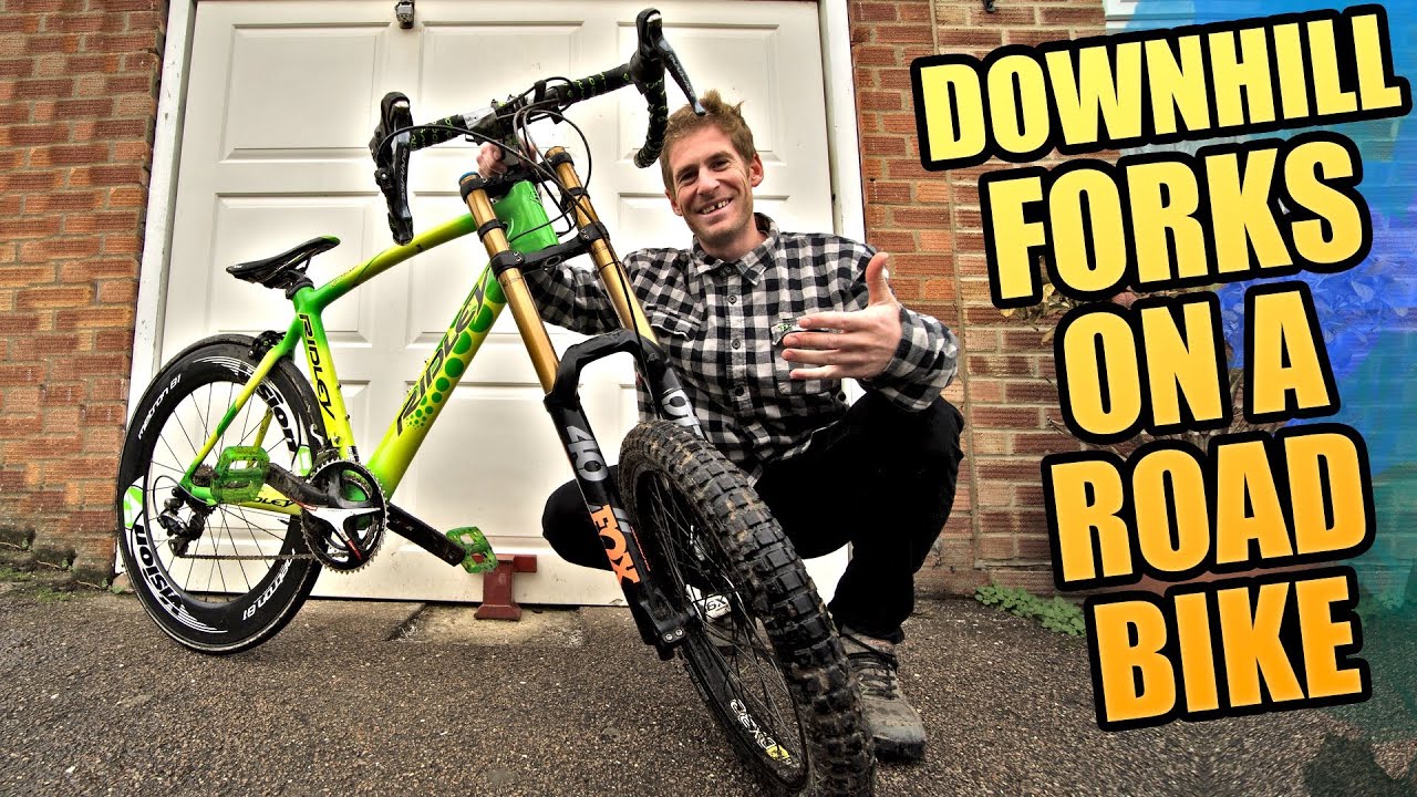 MTB DOWNHILL FORKS ON A ROAD BIKE - DOES IT SHRED?