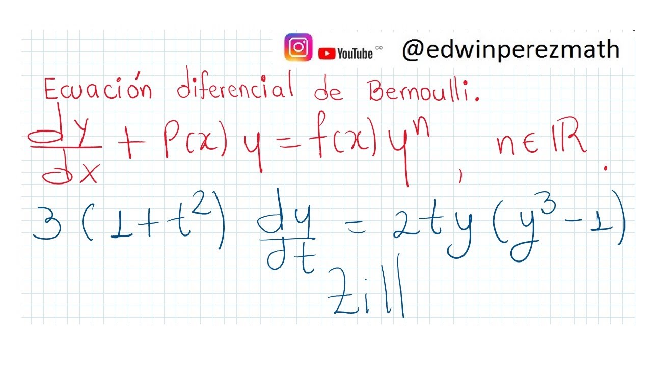 06 3(1+t^2)dy/dt=2ty(y^3-1) Ecuación diferencial de Bernoulli dy/dx+P(x)y=f(x)y^n,  u=y^(1-n). Zill
