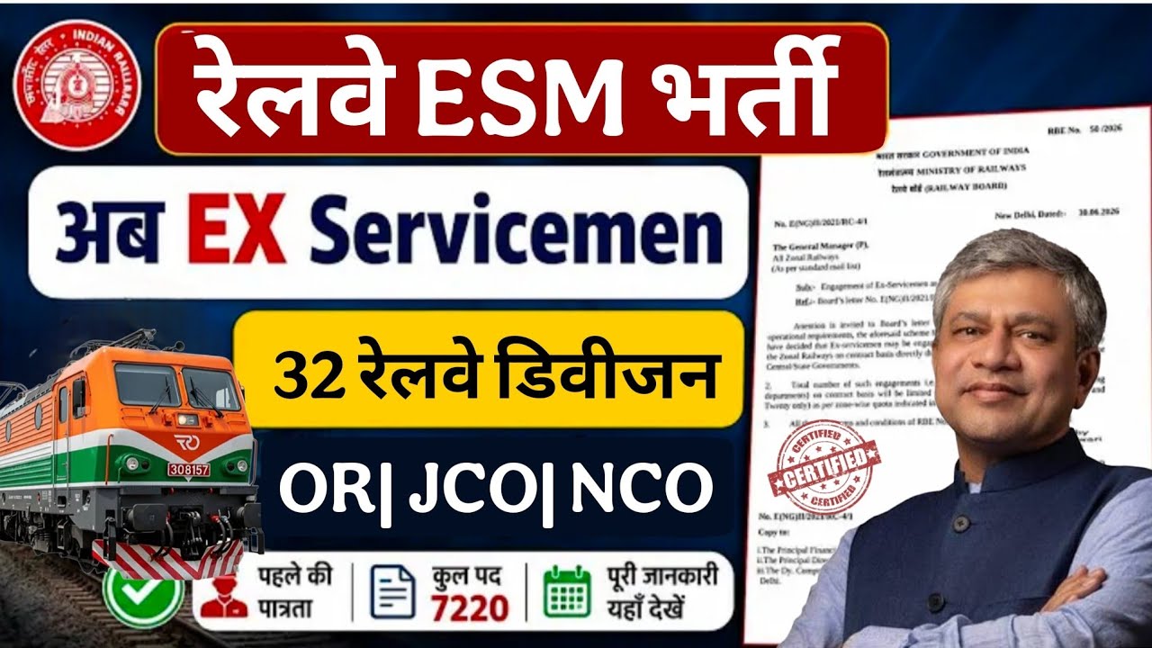 32 रेलवे डिवीजन में पूर्व सैनिक भर्ती 2026 || Railway Ex-servicemen Job ESM VACANCY 2026