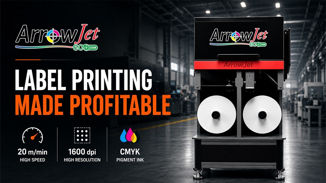 The ArrowJet Eco 300 delivers 1600 × 1600 dpi single-pass precision at 20 m/min with a 324 mm print