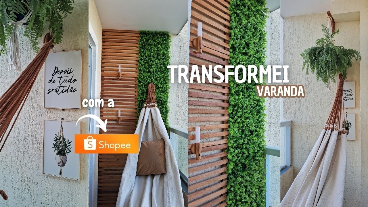 Transformei minha varanda pequena sem quebra-quebra com itens da shopee jardim vertical ficou lindo🤎