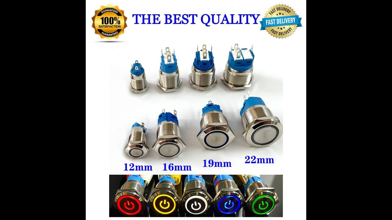 12/16/19/22mm Waterproof Metal Push Button Momentary and Latching Switch LED Light