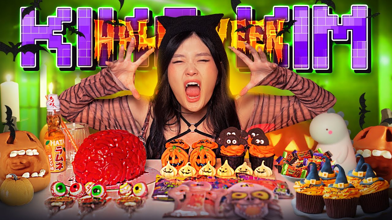 ASMR HALLOWEEN DESSERT MUKBANG | EDIBLE BRAIN, FRANKENSTEIN CANDY, HALLOWEEN JELLY