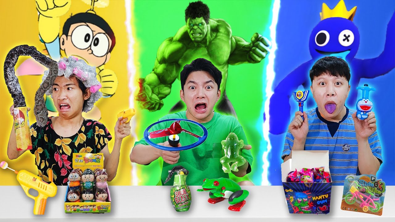 Thử Thách Cắm Trại, Ăn Đồ Ăn Và Chơi Theo Màu Nhân Vật NOBITA, HULK, BLUE MONSTER