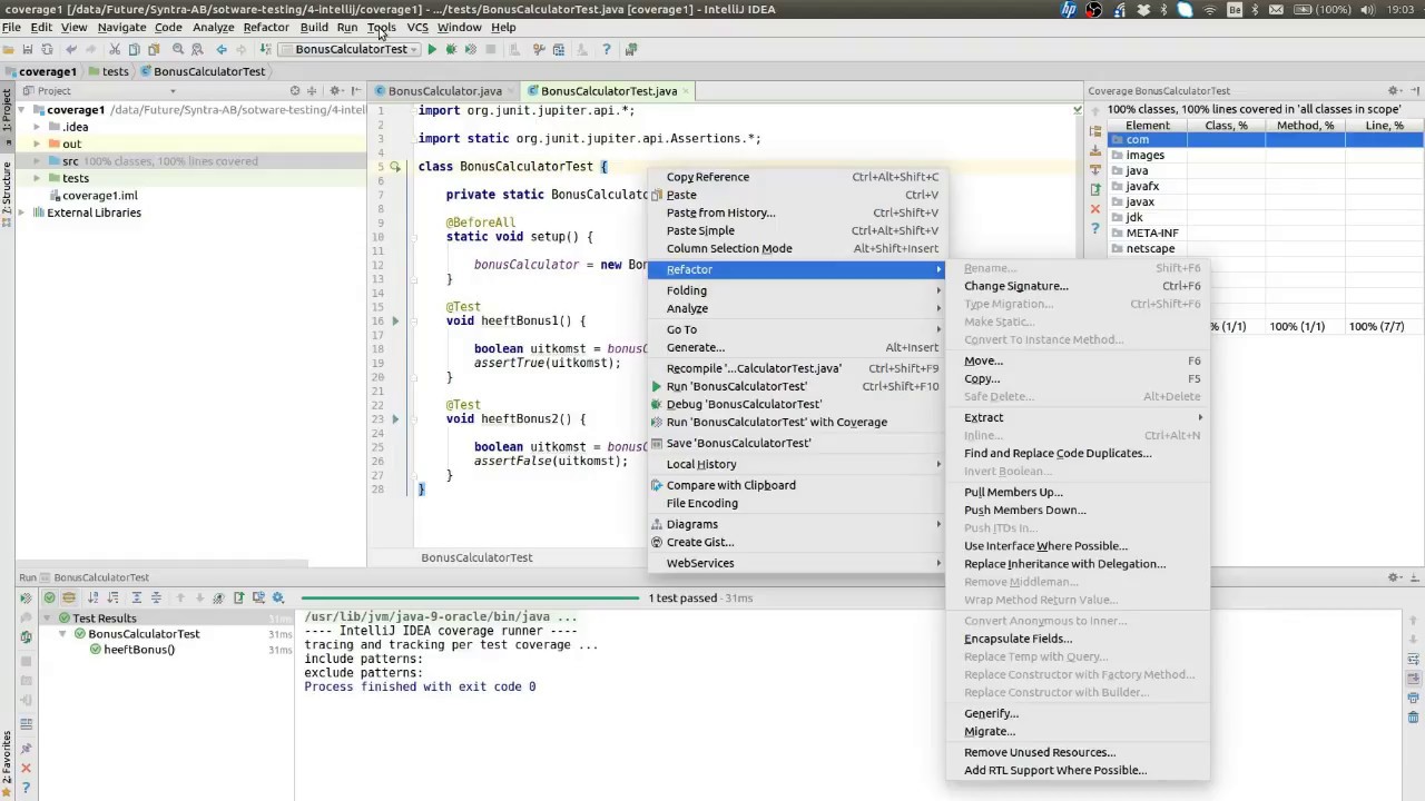 Dekkingsgraad of Coverage in IntelliJ