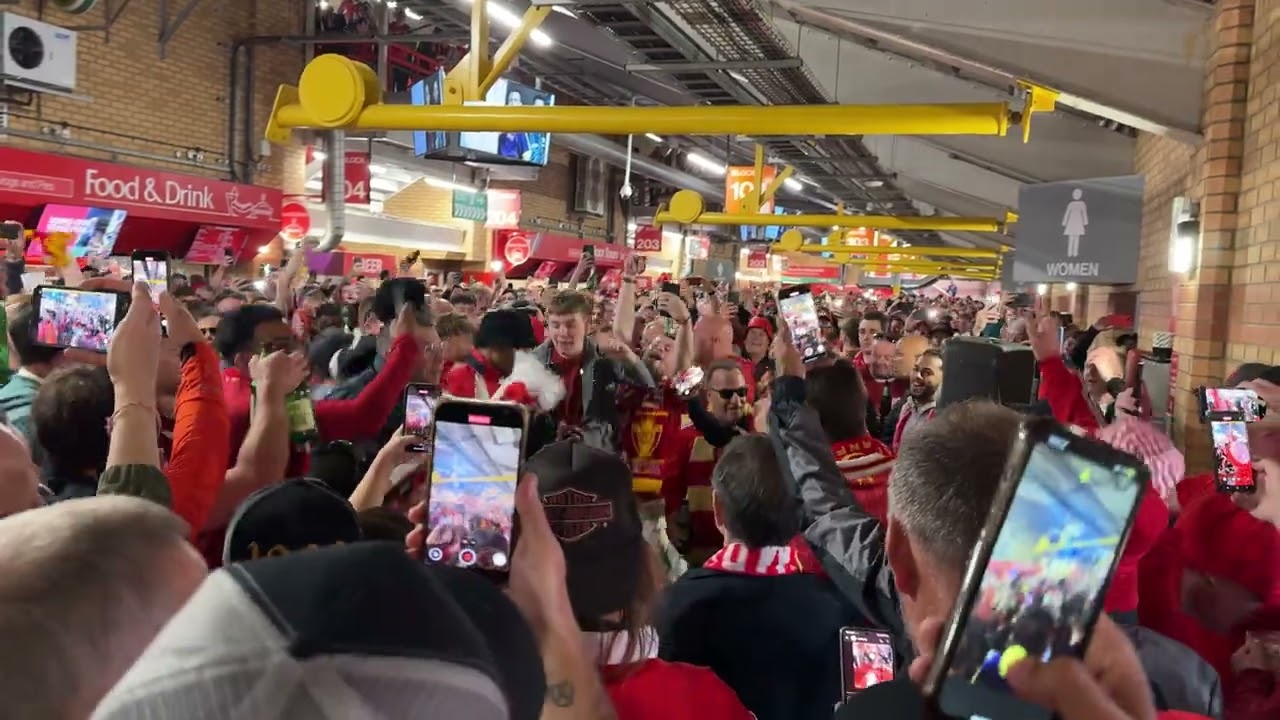 Federico Chiesa Song in full blast at the Kop Concourse on Final Day of Title winning season 2024-25