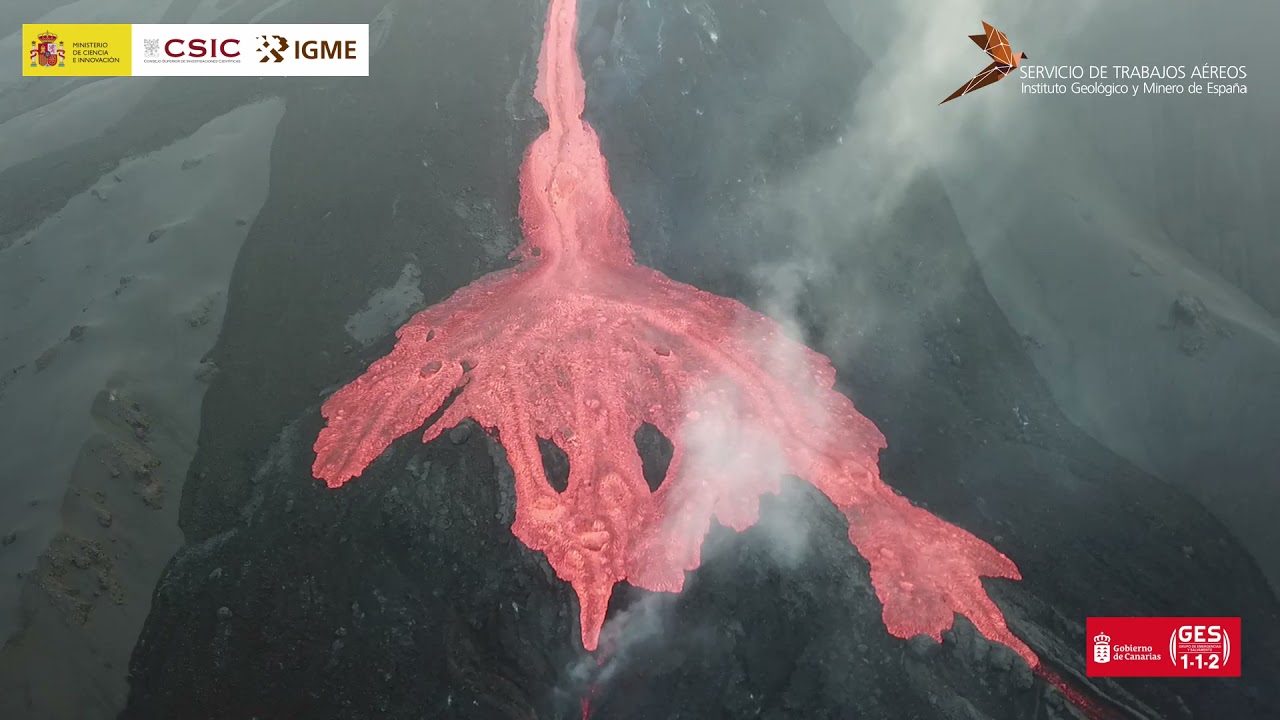 02/11/2021 Desborde canales en cabecera (ladera baja cono) Erupción La Palma IGME