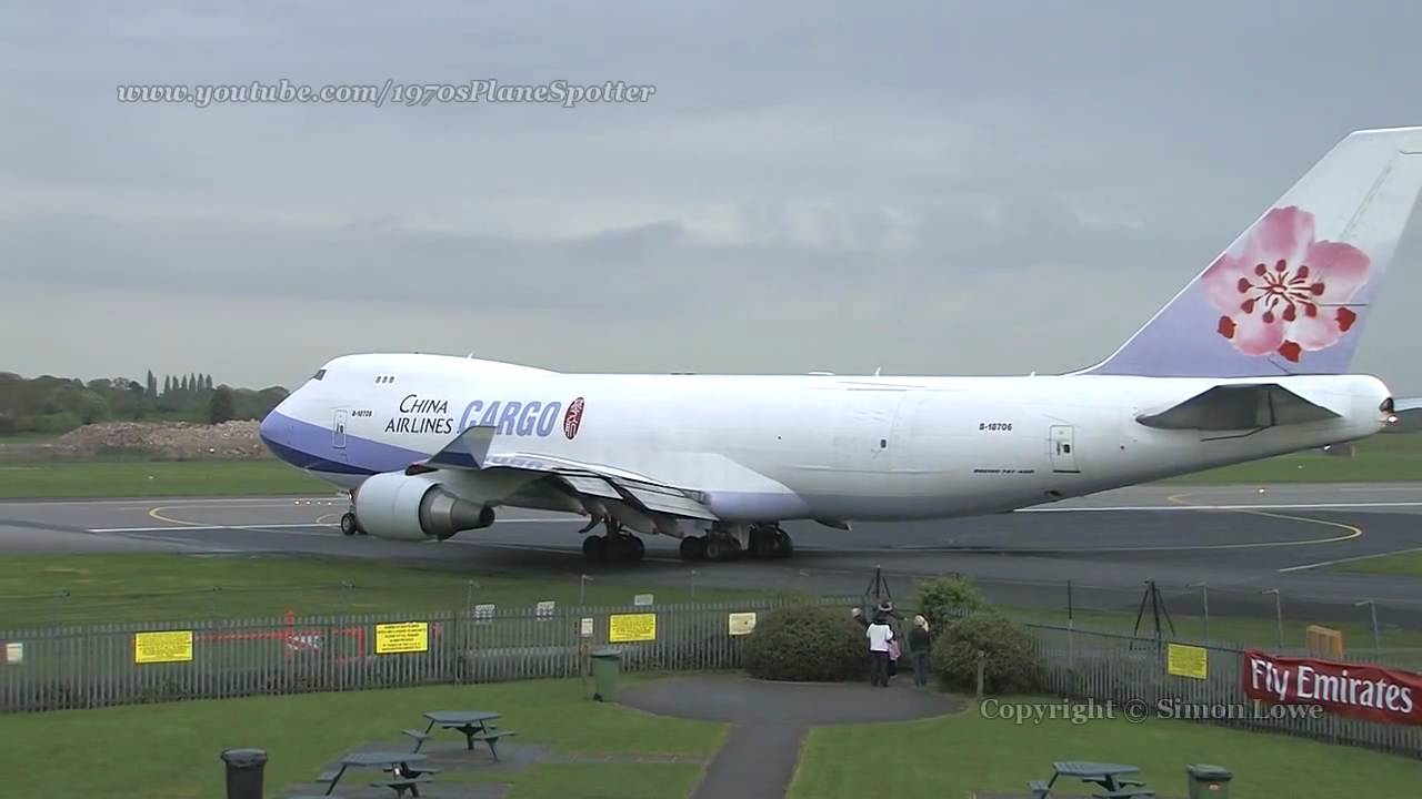 China Airlines Cargo 747-400F B18706 taxi and take-off.