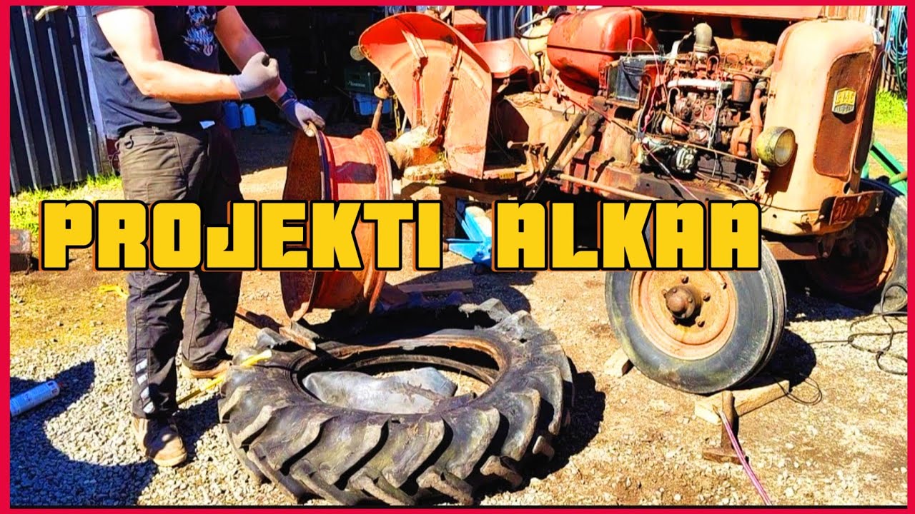 Nuffield-traktori saapuu! Ensimmäinen homma: renkaiden vaihto alkaa