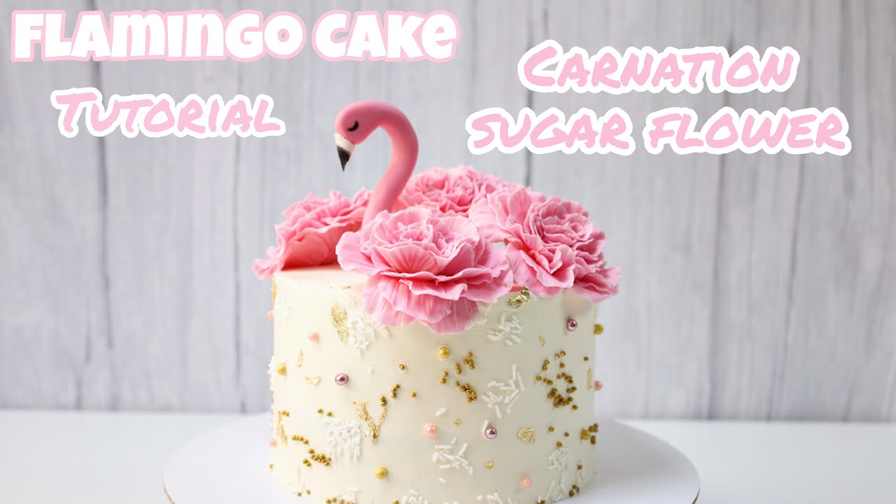 تزيين كيكة الفلامينغو و ورد عجينة السكر