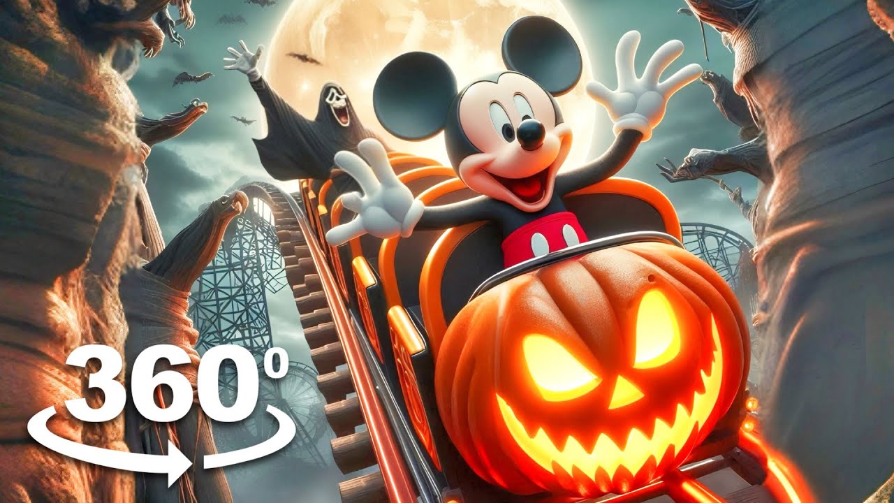 360&deg; VR Mickey Mouse Roller Coaster | Halloween Spooky Ride!