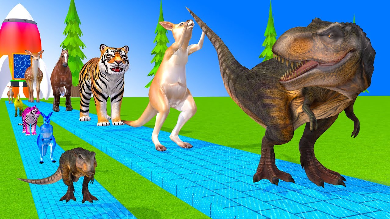 Long Slide Game With Cow Elephant Gorilla Hippopotamus Tiger 3d Animal Game Funny 3d Animals