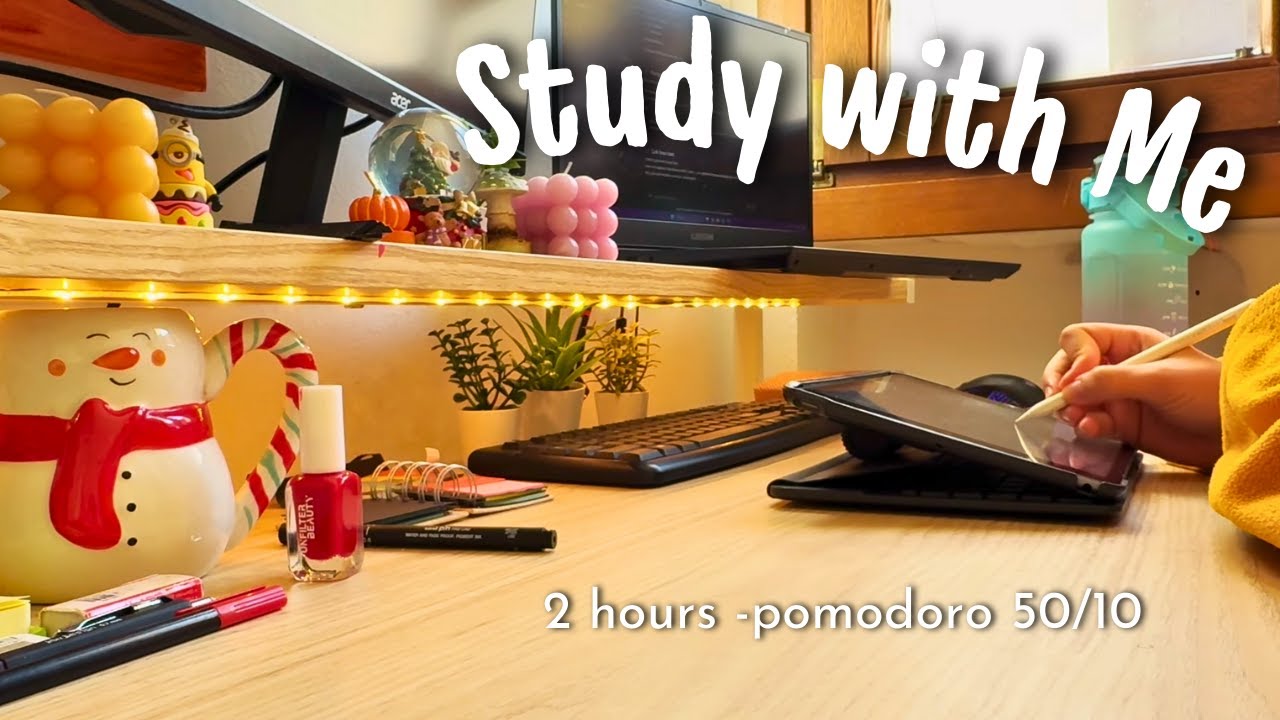 🌱2-HOUR STUDY WITH ME | Fire Crackling & Calming Ambience for Deep Focus | Pomodoro 50/10