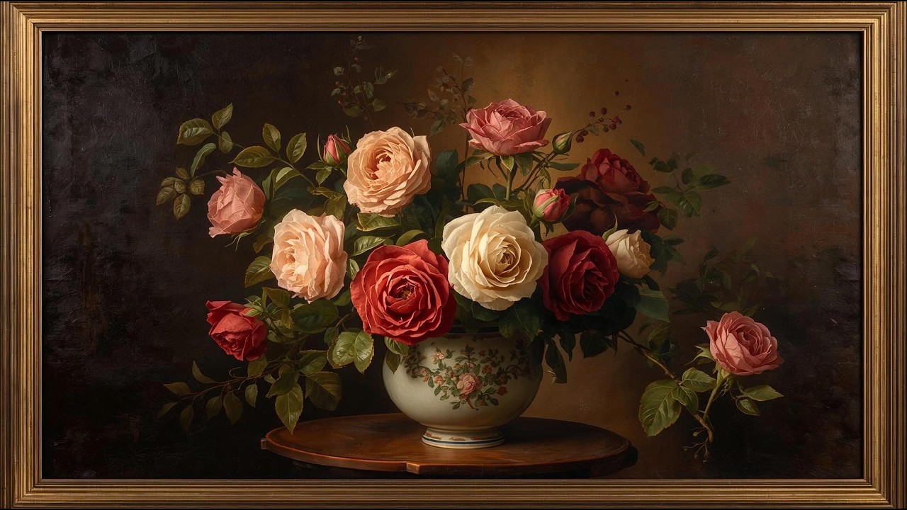 Elegant Vintage Roses Painting 4K | Classic Floral Art Relaxing Aesthetic Background