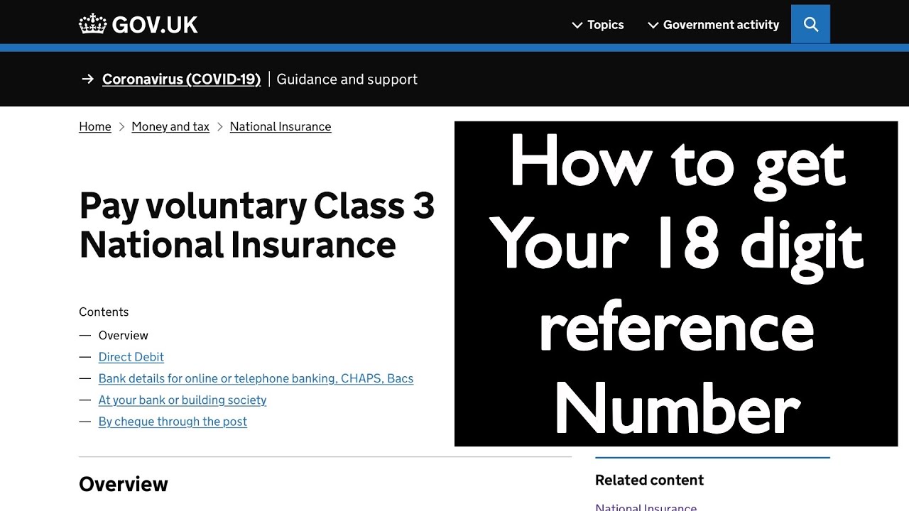 How to Pay voluntary Class 3 National Insurance. NIC. 18 digit payment reference number.
