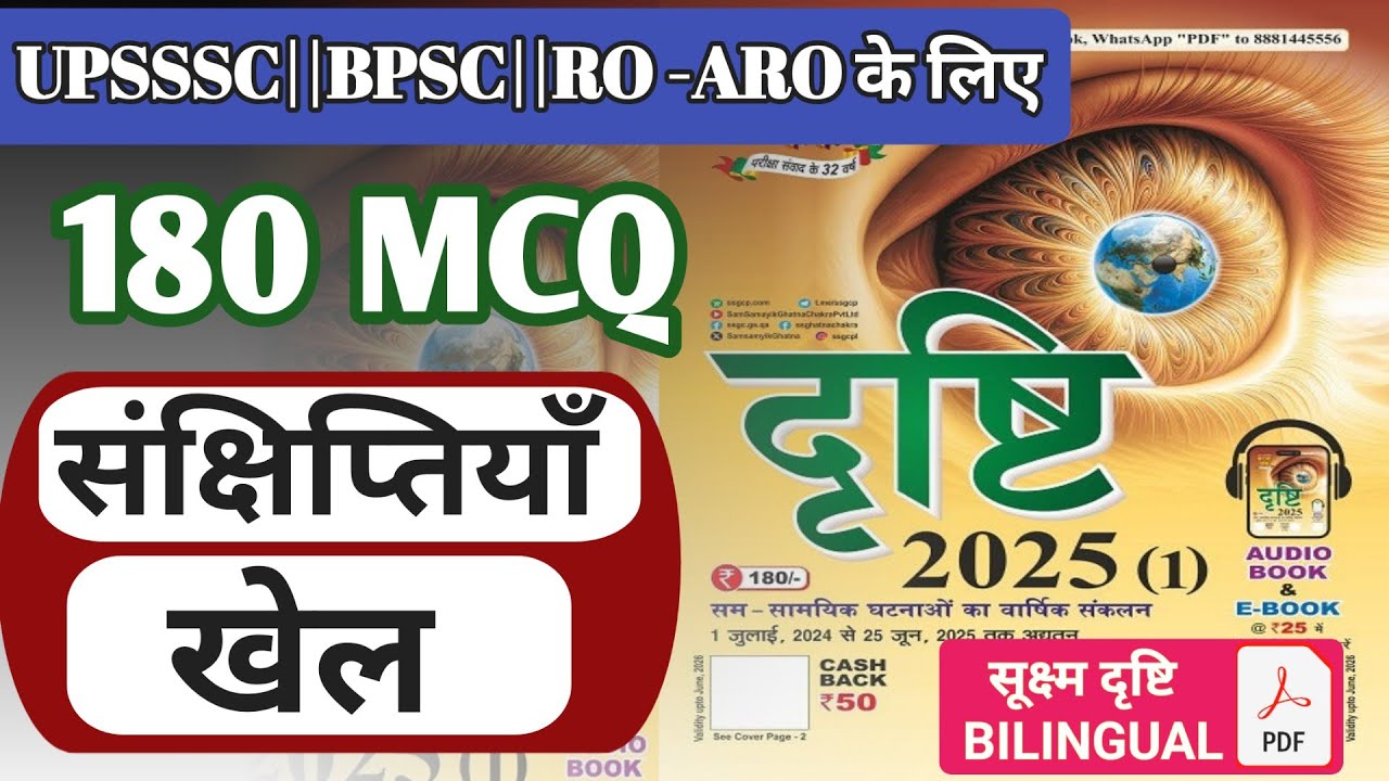 घटना चक्र EYE DRISHTI 2025 संक्षिप्तिया और खेल || MCQ में ||जून 2024 जून 2025 तक आंख वाली मैग्जीन