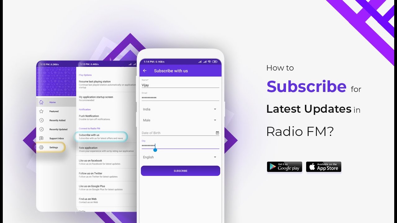 How to subscribe for latest updates in RadioFM?