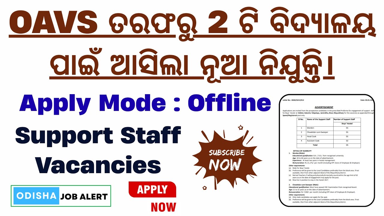 OAV  Recruitment 2026 : Support Staff Vacancies