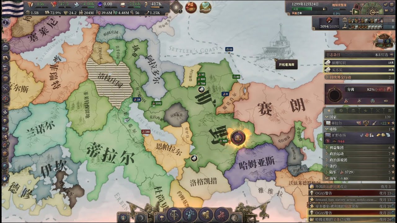 【维多利亚三】昔穹国度mod 可爱小白鼠种族国：旷野 #2 1299年 1 5B GDP 204M人口 世界第一列强 天下无敌了 最后游戏给我时间到强制结束了 无敌封档