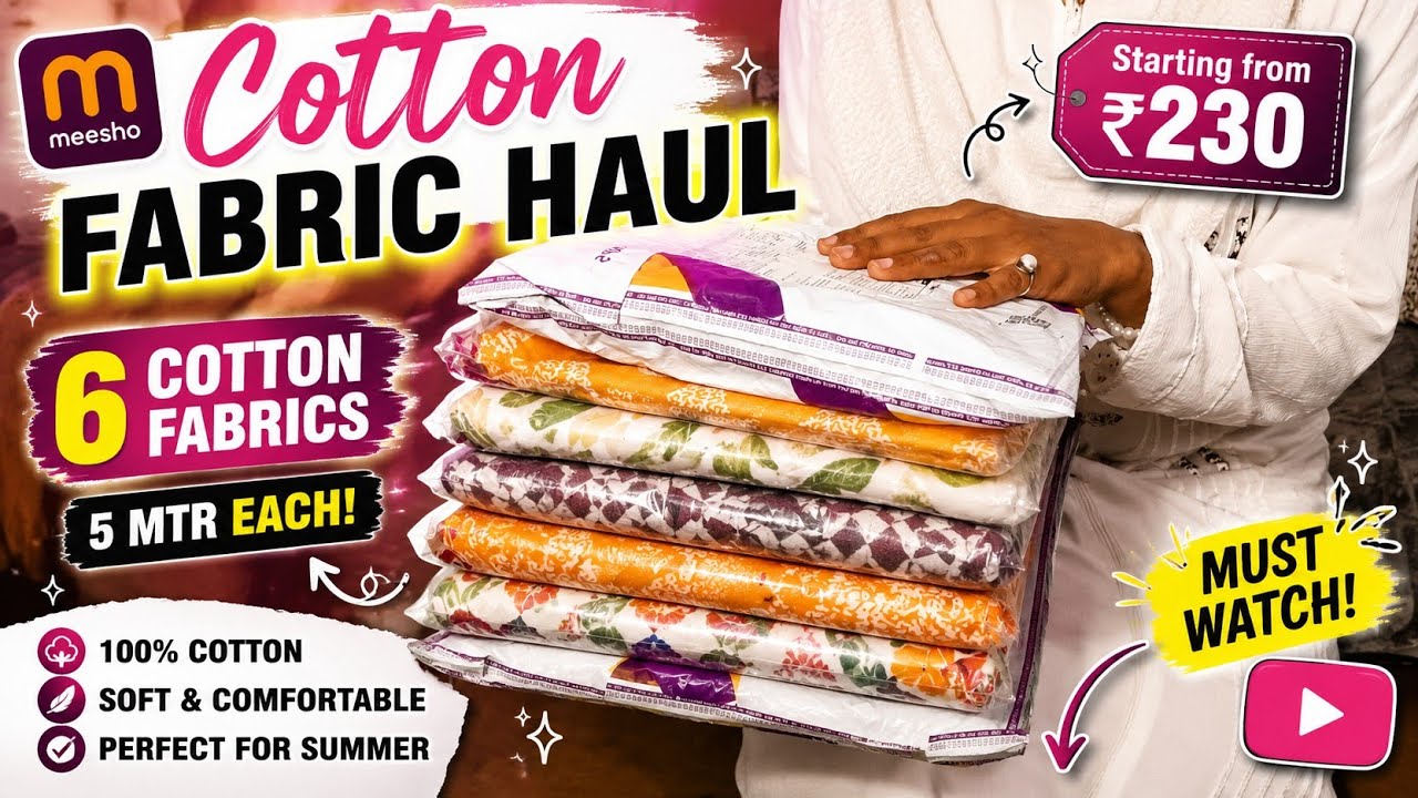 Cotton Fabric Haul 😍 | 6 Cotton Fabrics Review | 5 Meter Fabric Starting ₹230 | Honest Review 