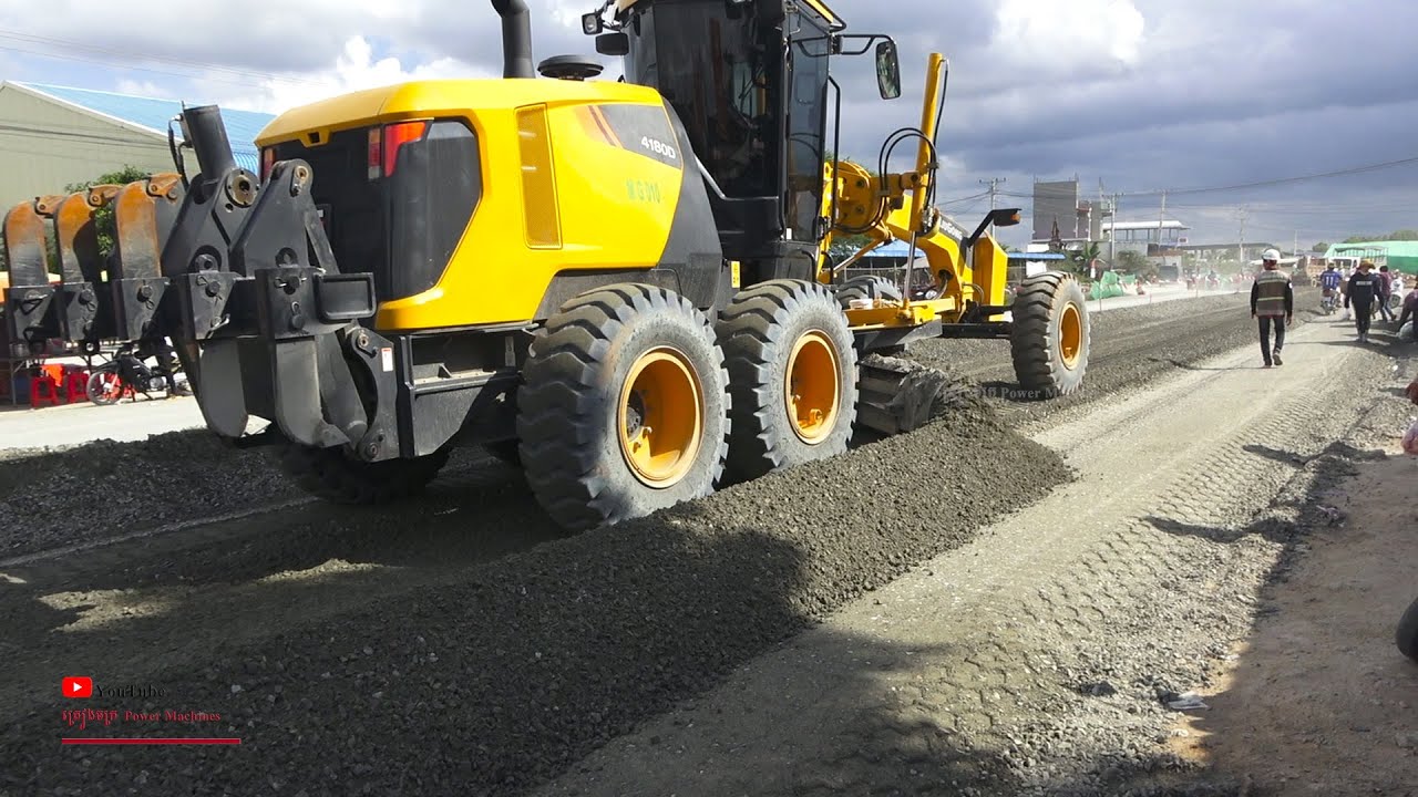 Extreme Heavy Machinery Road Construction Operating With Roller Vs Motor Grader Liugong 4180D