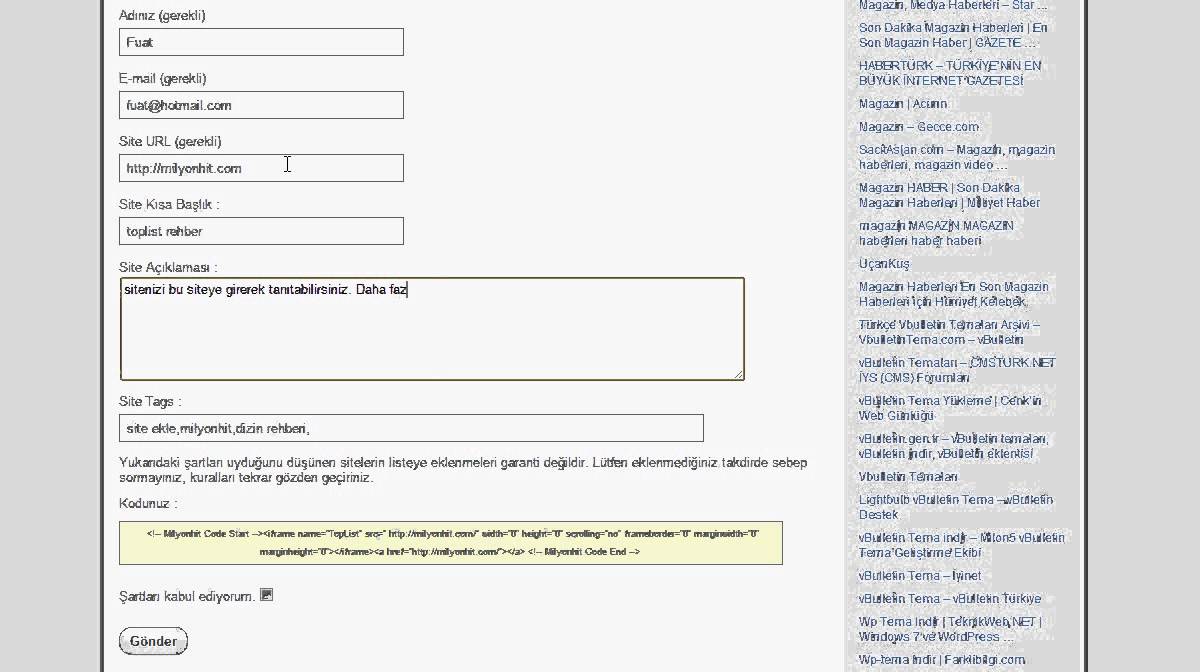 Milyonhit, siteni ekle, site ekle, firma ekle, link ekle, &uuml;cretsiz firma ek