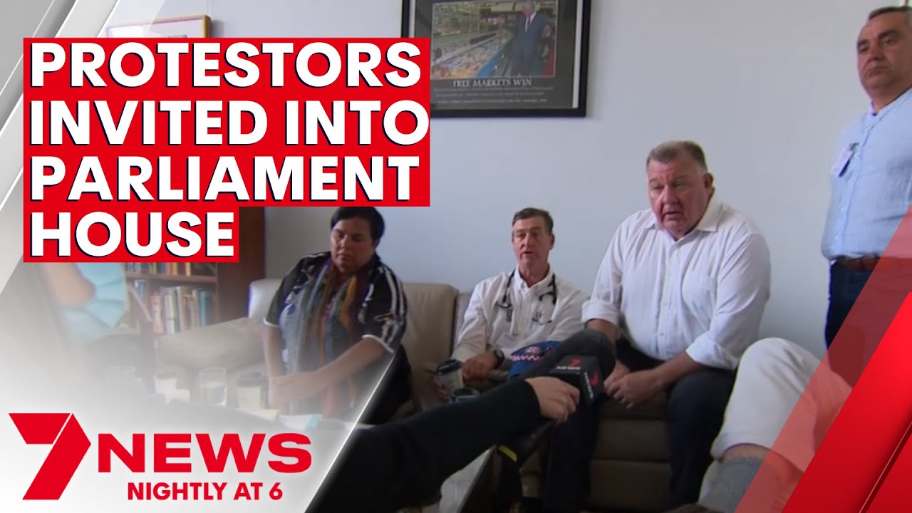 Anti-vaccination protestors invited into Parliament House by Craig Kelly and held a media conference