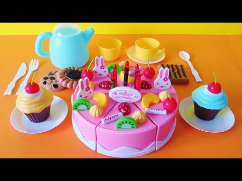 Toy birthday fruit cake cupcakes cookies tea party playset velcro cutting food