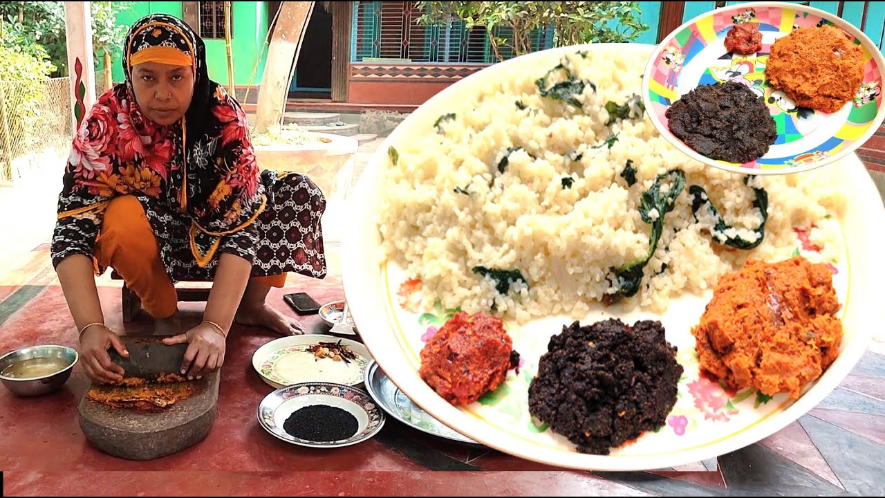 শিল পাটায় বাটা ভর্তা দিয়ে লাউপাতা দিয়ে খোদের ভাত কি যে মজা না খেলে বুঝতে পারবেন না