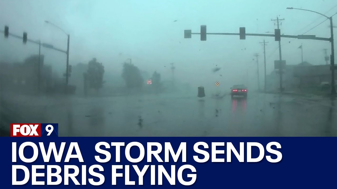 Debris sent flying during severe storm in Windsor Heights, Iowa