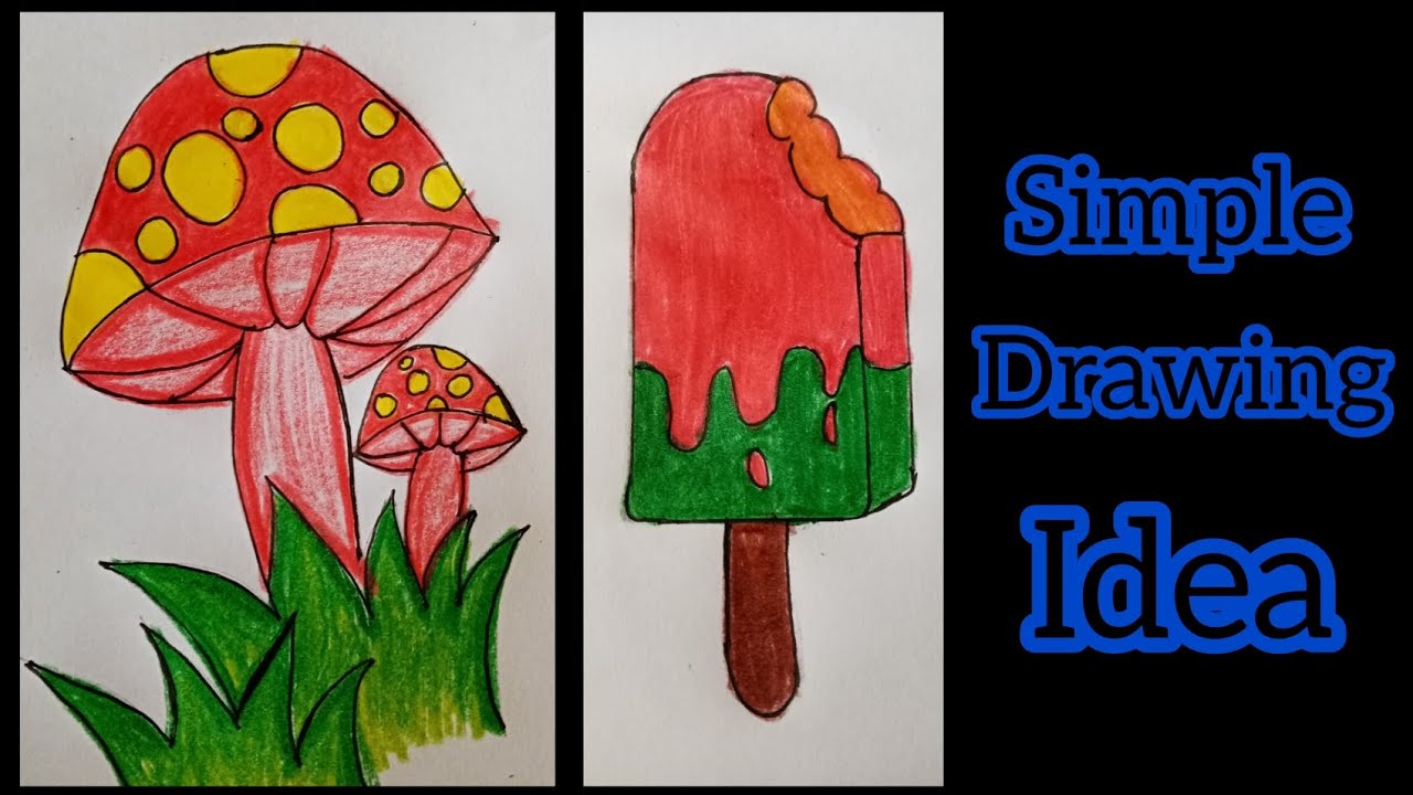 Draw and color mushroom and ice cream 