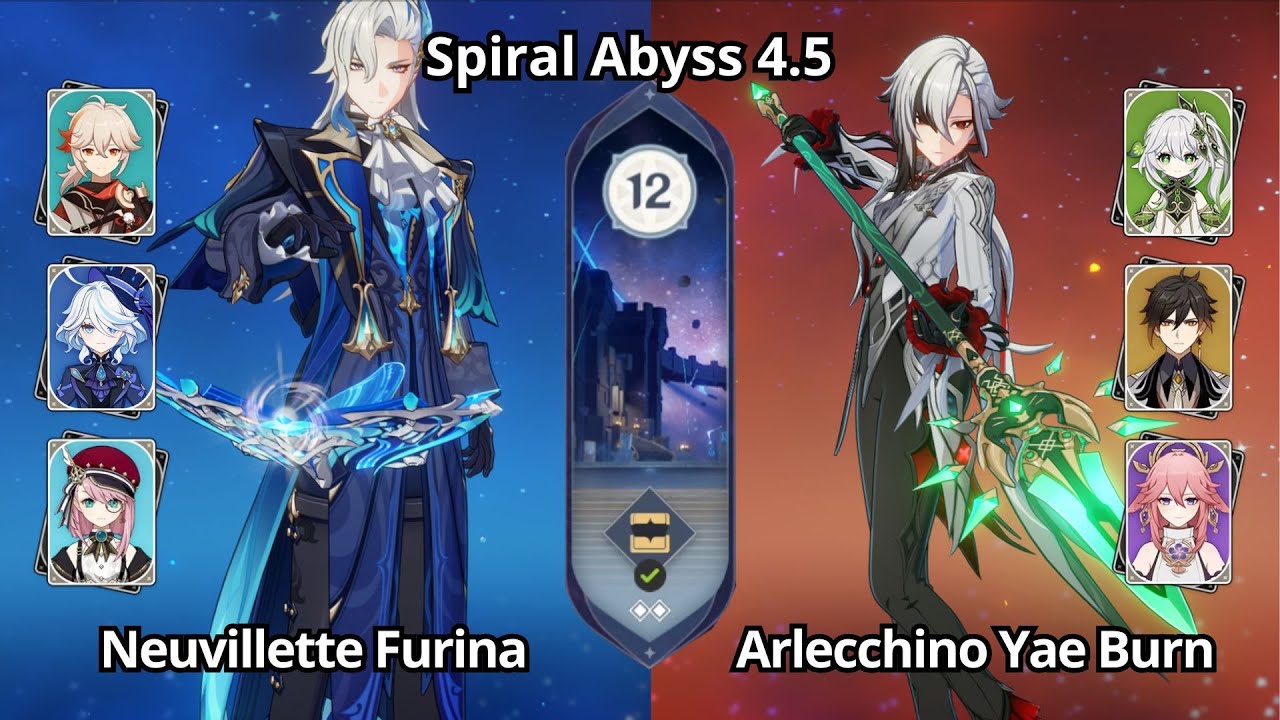 C0 Neuvillette Furina & C0 Arlecchino Yae Burn - Spiral Abyss 4.5 Floor 12 Genshin Impact