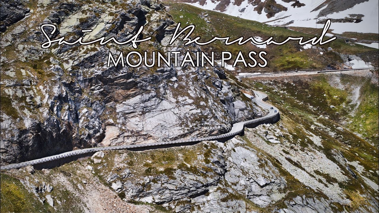 Great St Bernard Pass Mountain Road. Cinematic 4K Drone Video