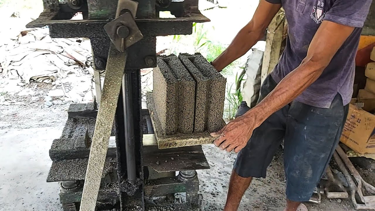Manual Cement Bricks Making Machine And  Production Yard