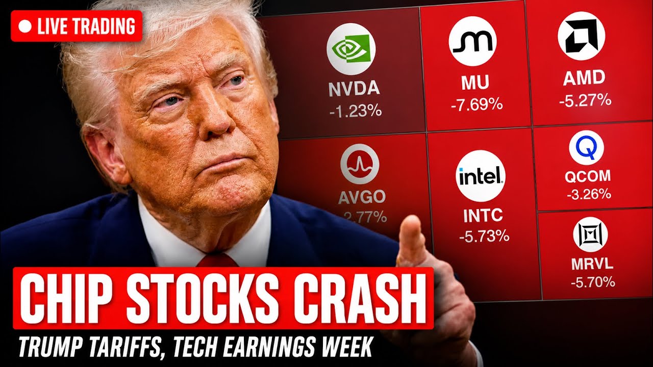 Chip Stocks Crash 📉 Nasdaq Sell-Off, Trump Tariffs News | Live Trading Stock Market Today
