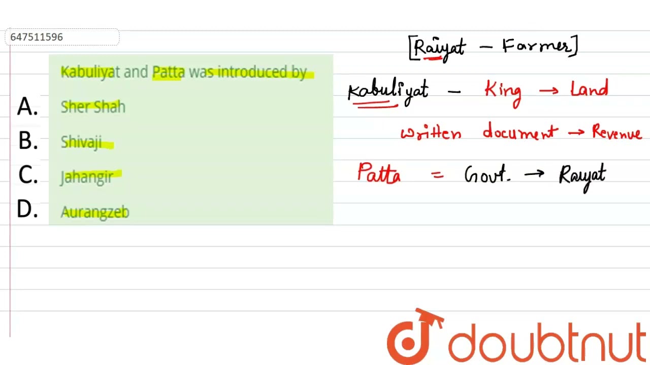Kabuliyat and Patta was introduced by | CLASS 14 | MUGHAL PERIOD (1526-1957) | GENERAL KNOWLEDGE...