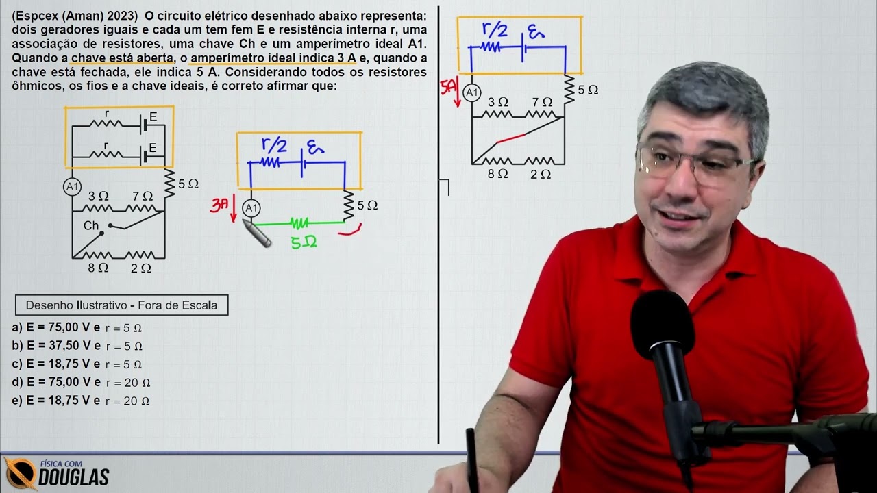 (Espcex (Aman) 2023) O circuito elétrico desenhado abaixo representa: dois geradores iguais e cada