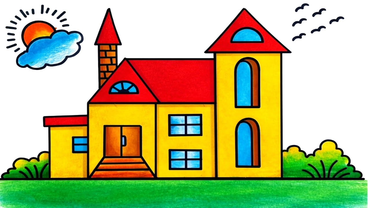 How to make a beautiful house drawing/How to Draw My House Picture/House drawing/Ghar ka chitra