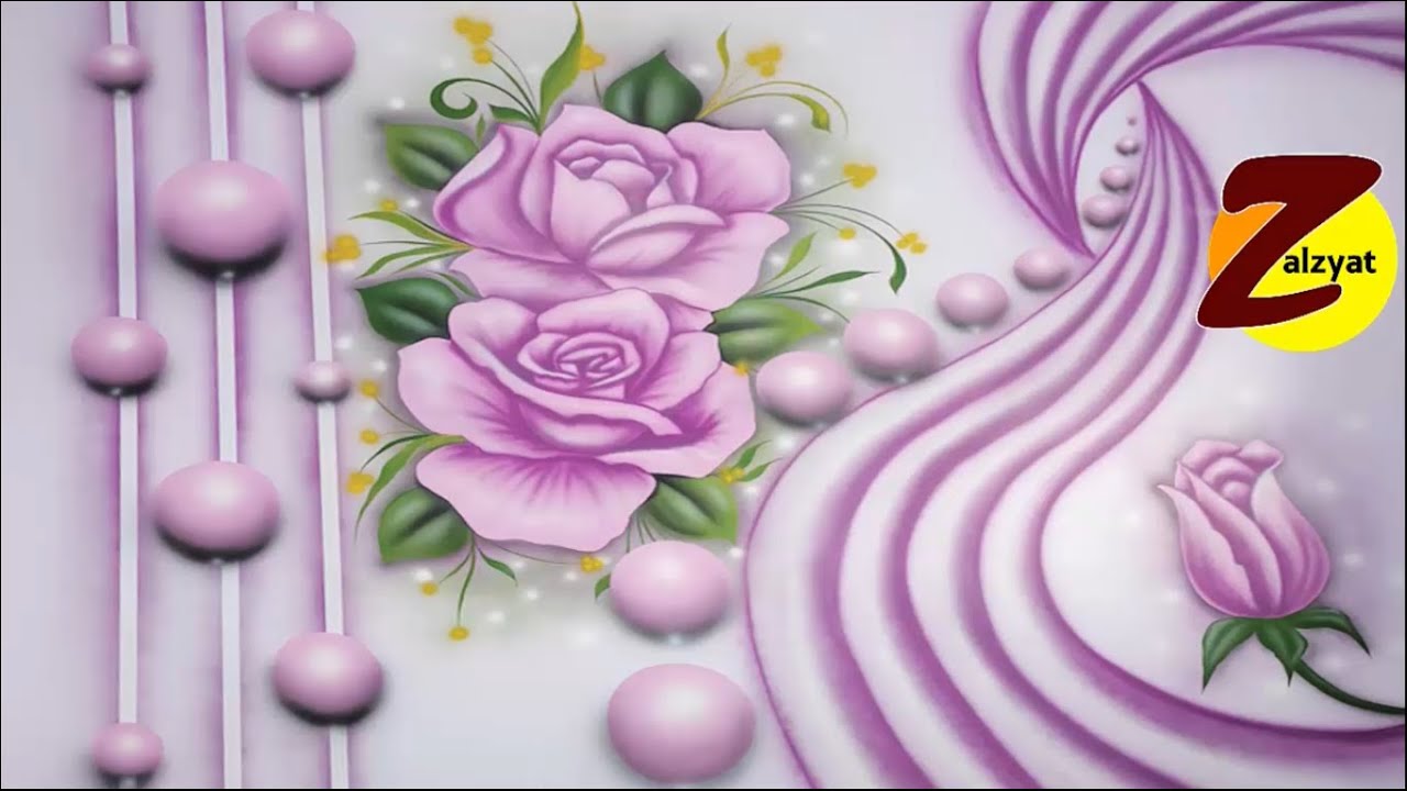 طريقة رسم وردتين موف بشكل ديكورى جميل