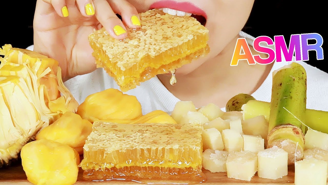 ASMR SUGARCANE HONEYCOMB JACKFRUIT EATING SOUNDS NO TALKING MUKBANG