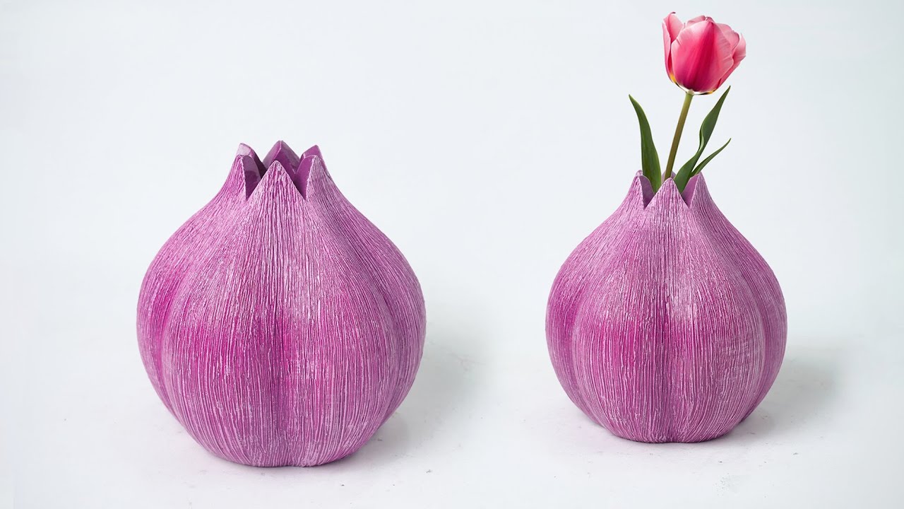 Cement flower vase - Onion shaped || Cement pot making