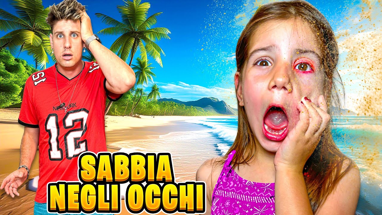 AURORA LITIGA CON PAPÀ MIKE AL MARE E TIRA LA SABBIA NEGLI OCCHI E SI FA MALE! AURORA PIANGE!