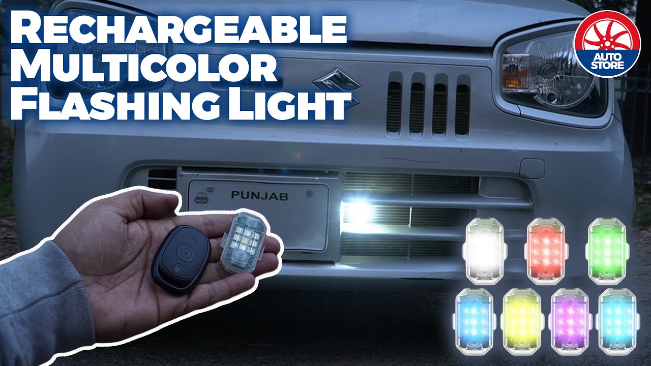 Strobe Flashing Light Multicolor Rechargeable With Remote | PakWheels Auto Store