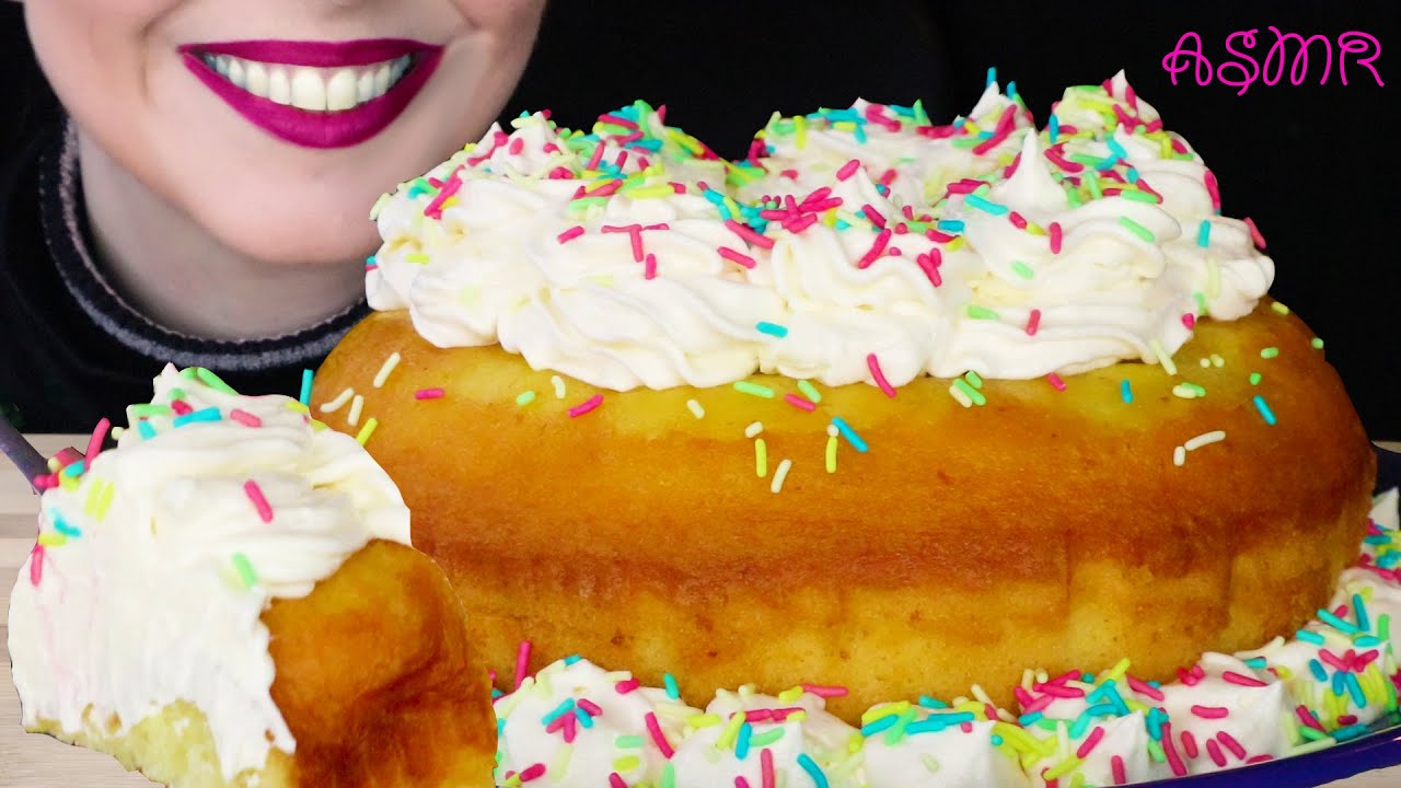 ASMR: VANILLA CAKE WITH WHIPPED CREAM & COLORFUL SPRINKLES 🍰 | No Talking Mukbang | Eating Sounds